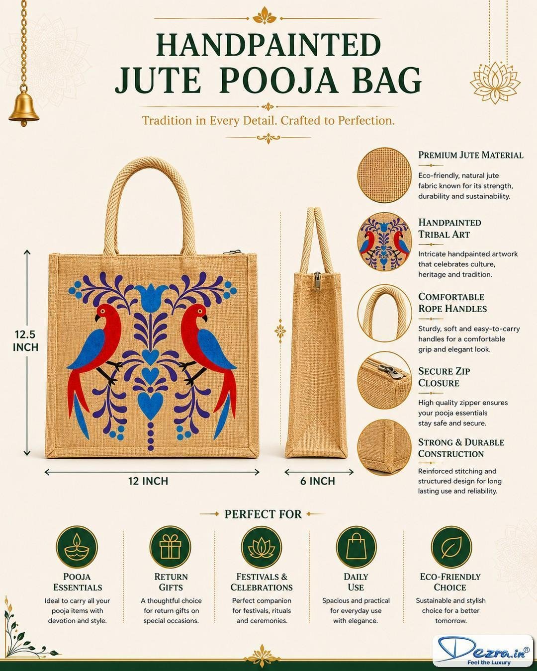 Madhubani Parrot Print Jute Return Gift Bags