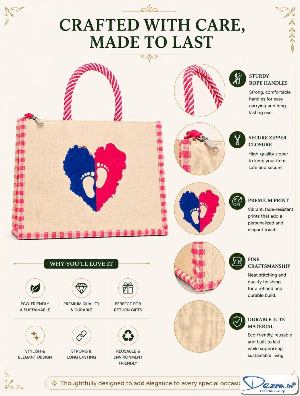 Baby Footprint Heart Print Jute Return Gift Bags