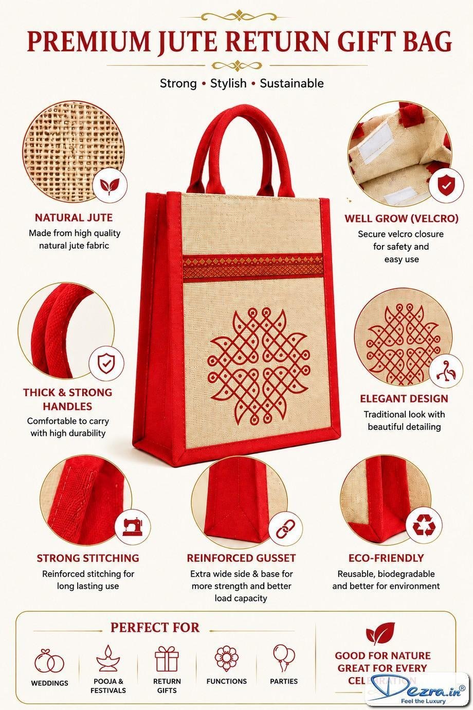 Kolam Print Jute Return Gift Bags