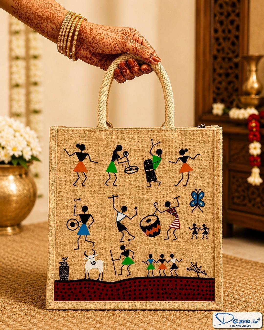 Warli Print Jute Return Gift Bags | Perfect for Every Celebration - Image 2