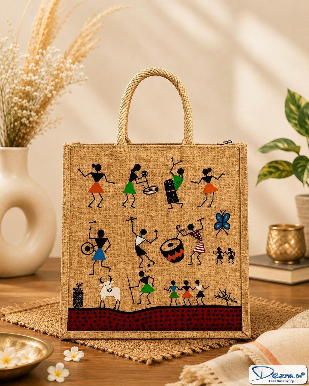 Warli Print Jute Return Gift Bags | Perfect for Every Celebration - Image 3