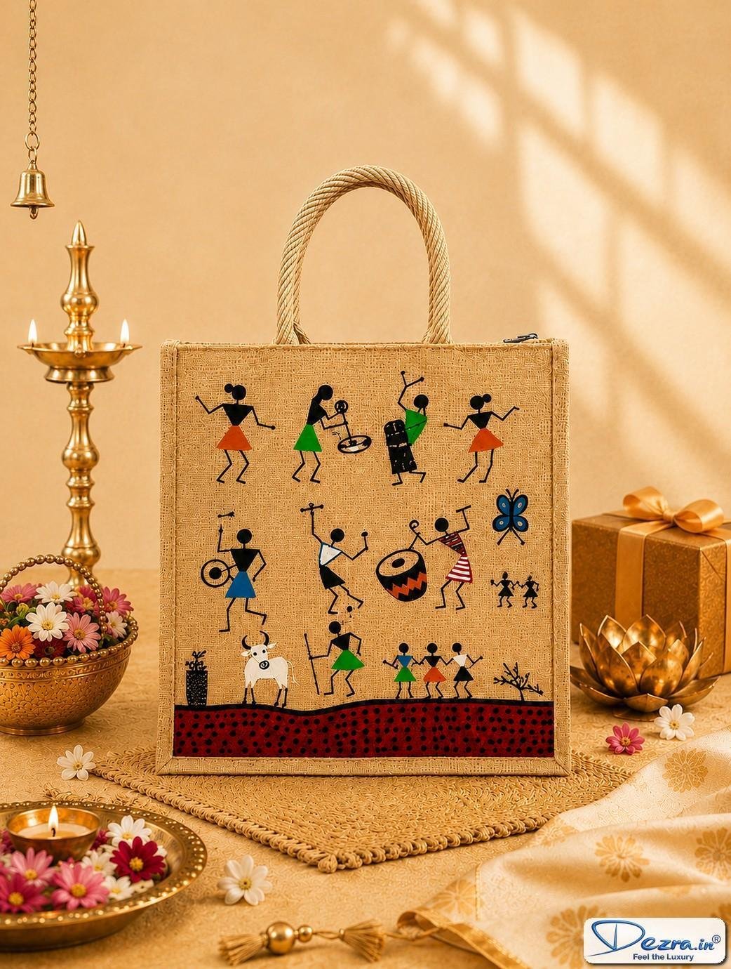 Warli Print Jute Return Gift Bags | Perfect for Every Celebration - Image 6
