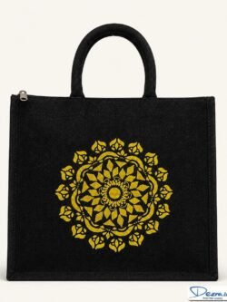 Premium Black Mandala Print Jute Return Gift Bags | Eco-Friendly Custom Bags for All Events