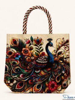 Peacock Print Jute Return Gift Bags | Eco-Friendly Custom Bags for Weddings, Pooja & All Events