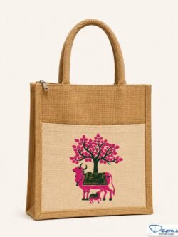 Pichwai Print Jute Return Gift Bags with Pocket & Zipper | Eco-Friendly Custom Bags for Weddings, Pooja & All Events