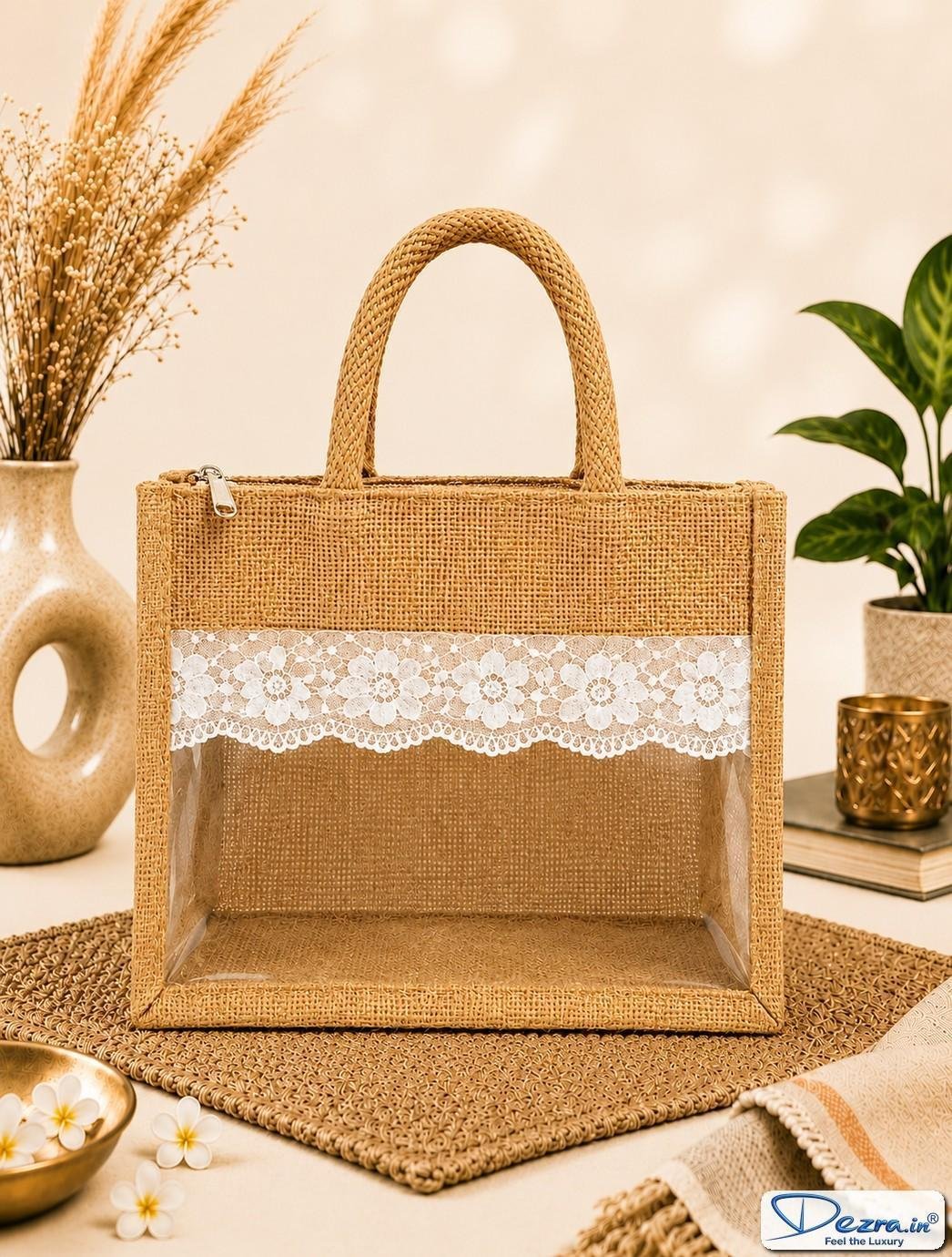 Jute Gift Bags with Transparent PVC Window | Custom Return Gift Bags - Image 3