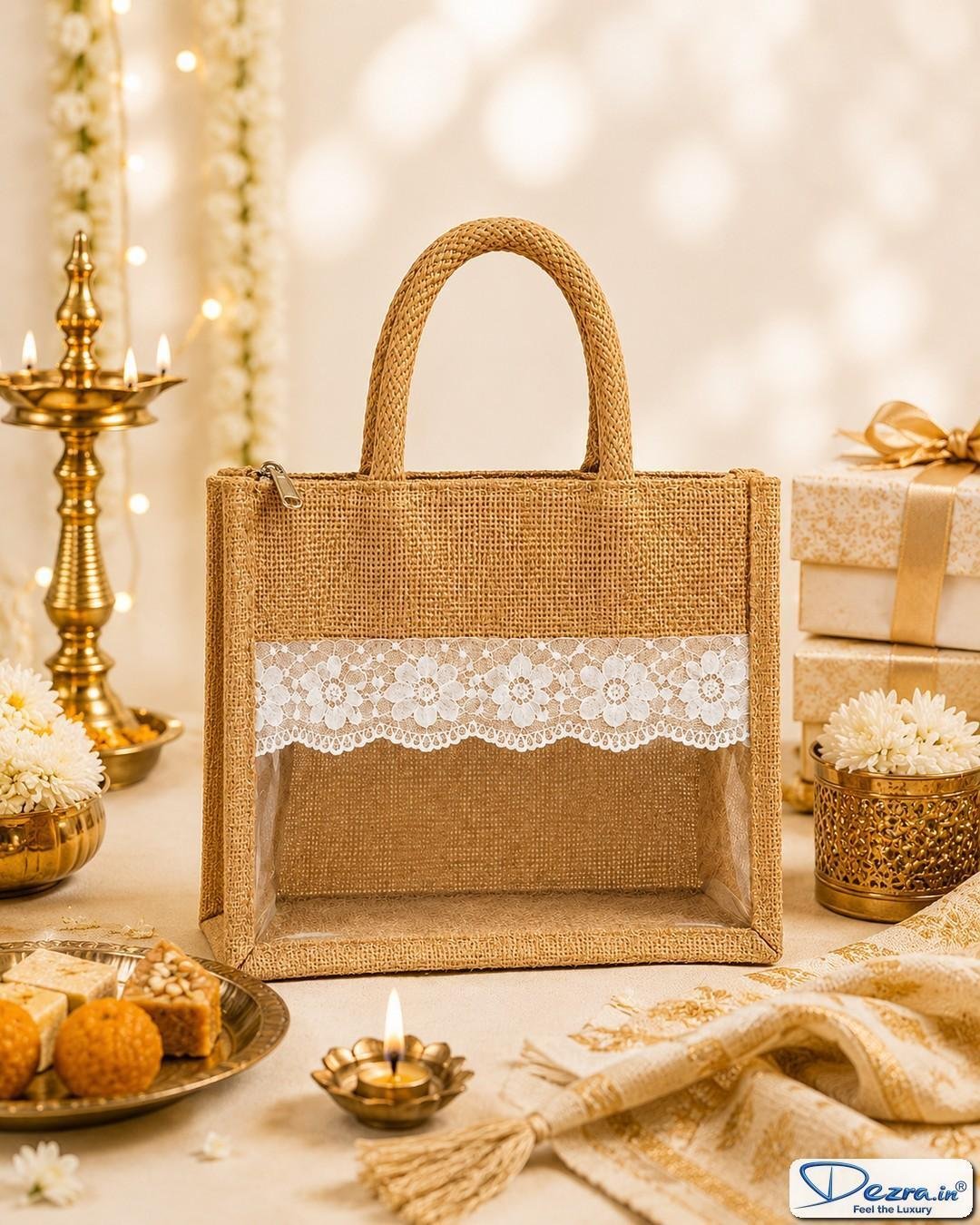 Jute Gift Bags with Transparent PVC Window | Custom Return Gift Bags - Image 4