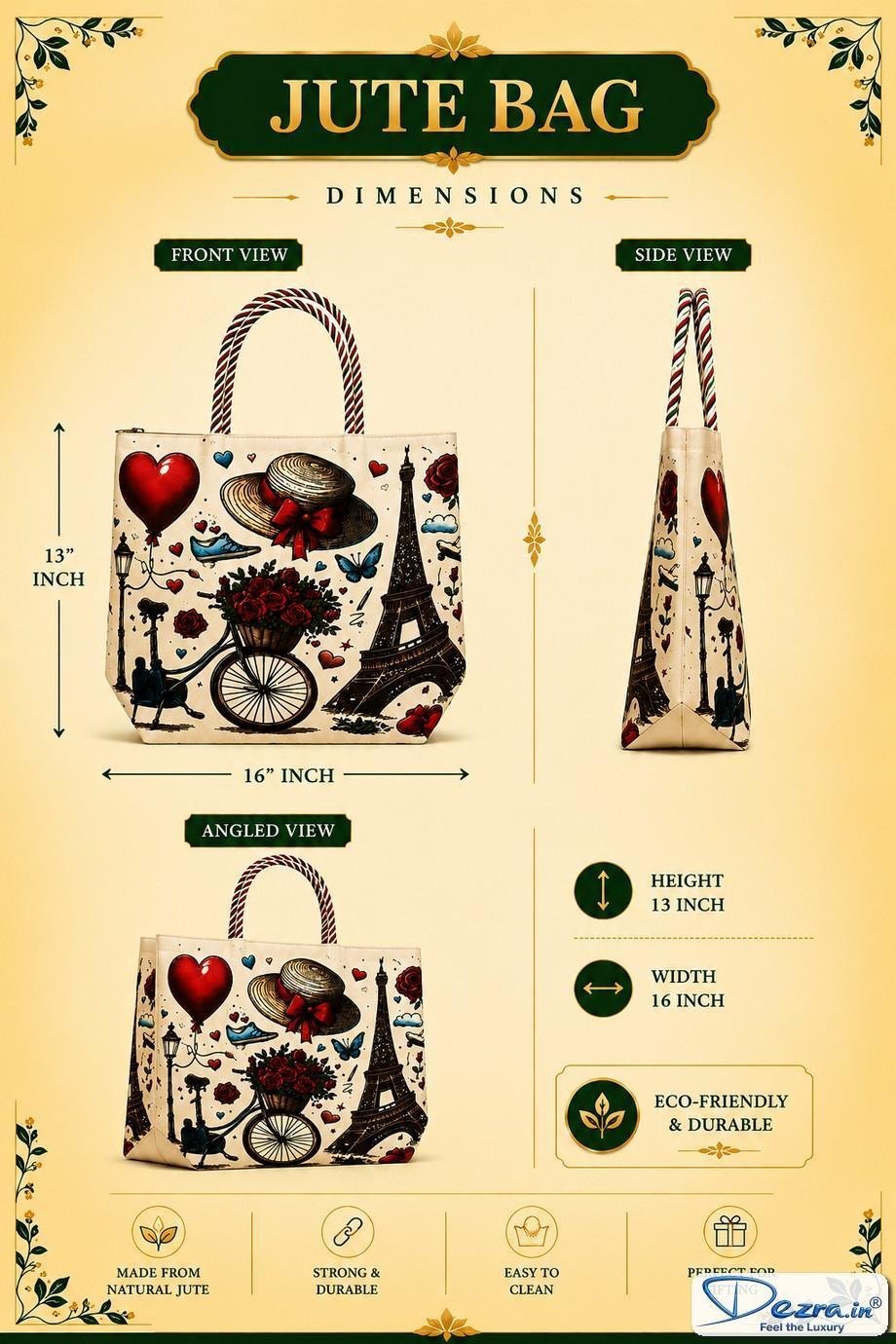Paris Print Jute Return Gift Bags | Eco-Friendly Custom Bags for All Events - Image 6
