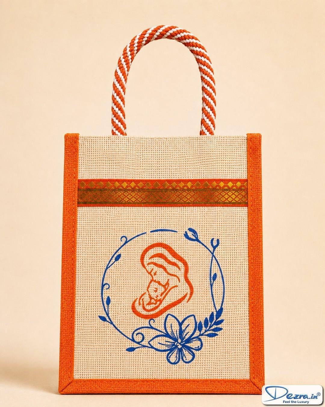 Mother & Baby Print Jute Return Gift Bags | Eco-Friendly Custom Baby Shower & Naming Ceremony Gift Bags