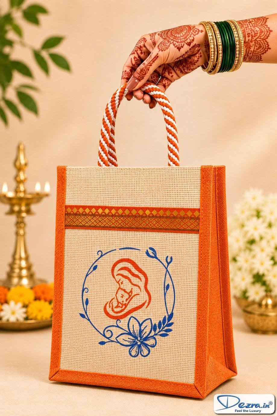 Mother & Baby Print Jute Return Gift Bags | Eco-Friendly Custom Baby Shower & Naming Ceremony Gift Bags - Image 2
