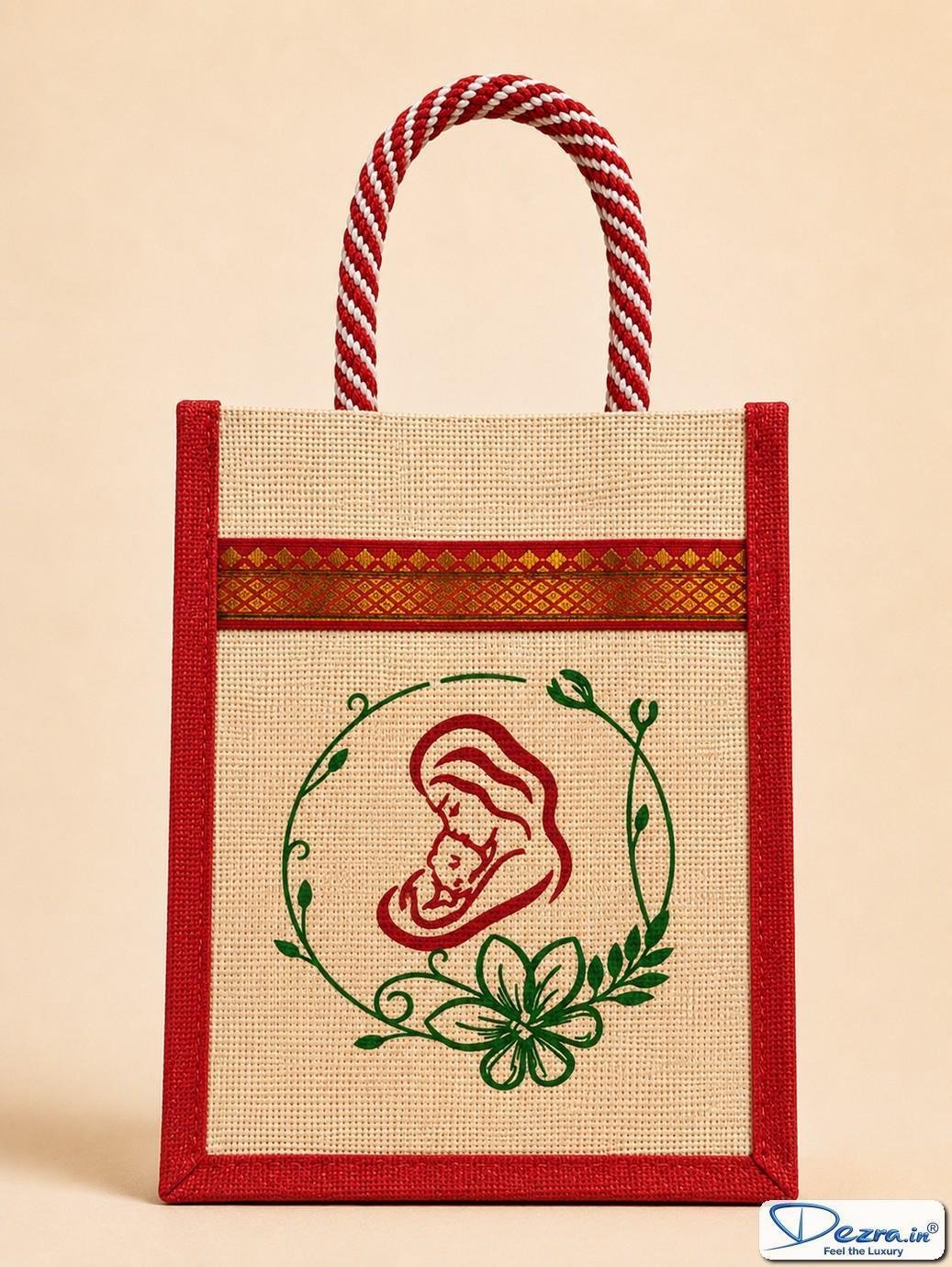 Mother & Baby Print Jute Return Gift Bags | Eco-Friendly Custom Baby Shower & Naming Ceremony Gift Bags