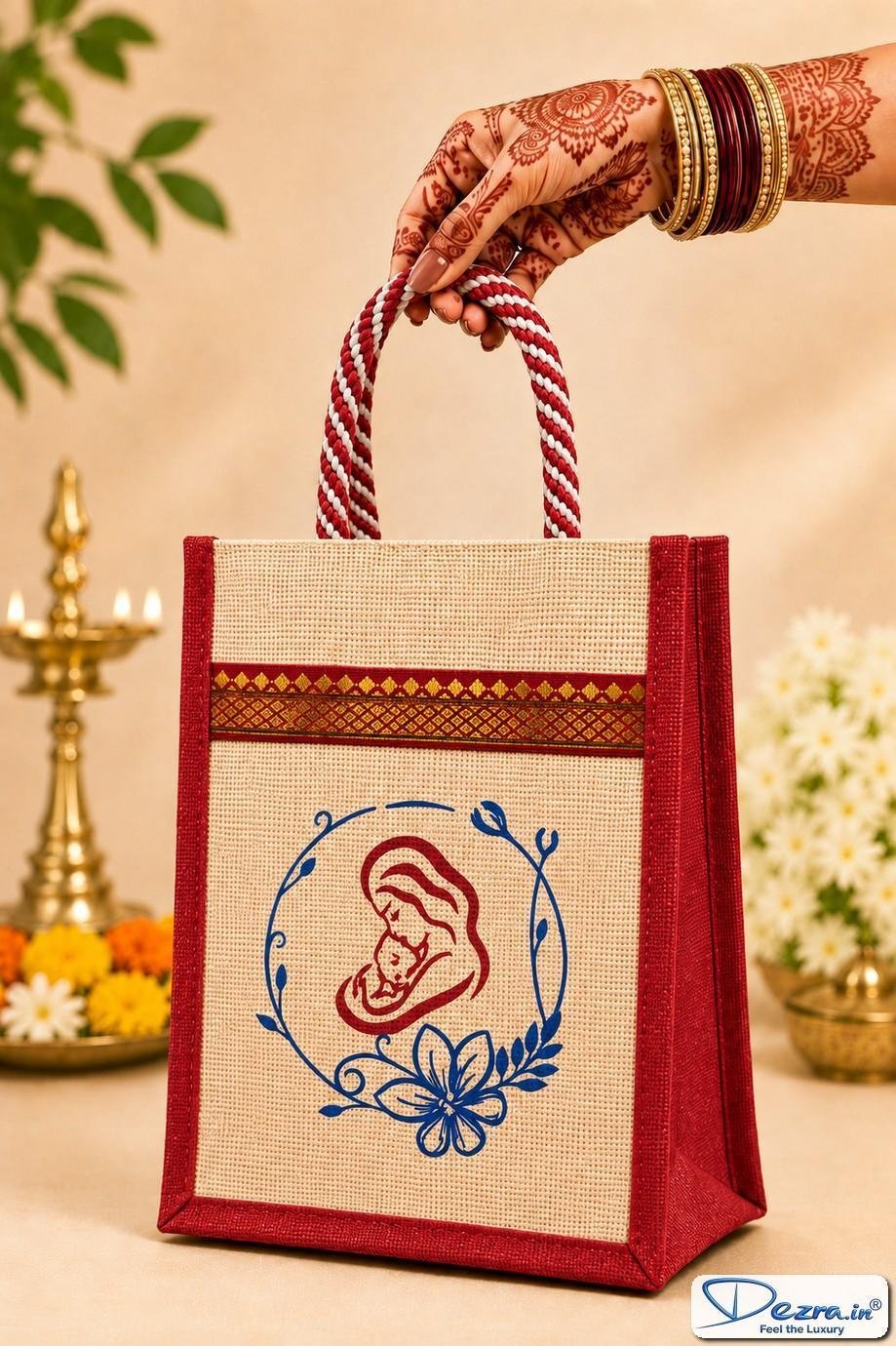 Mother & Baby Print Jute Return Gift Bags | Eco-Friendly Custom Baby Shower & Naming Ceremony Gift Bags - Image 2
