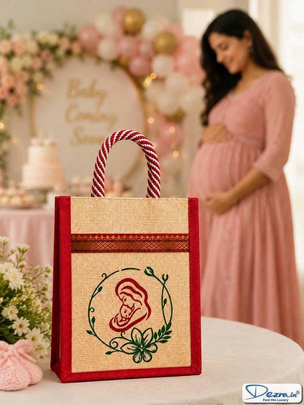 Mother & Baby Print Jute Return Gift Bags | Eco-Friendly Custom Baby Shower & Naming Ceremony Gift Bags - Image 4