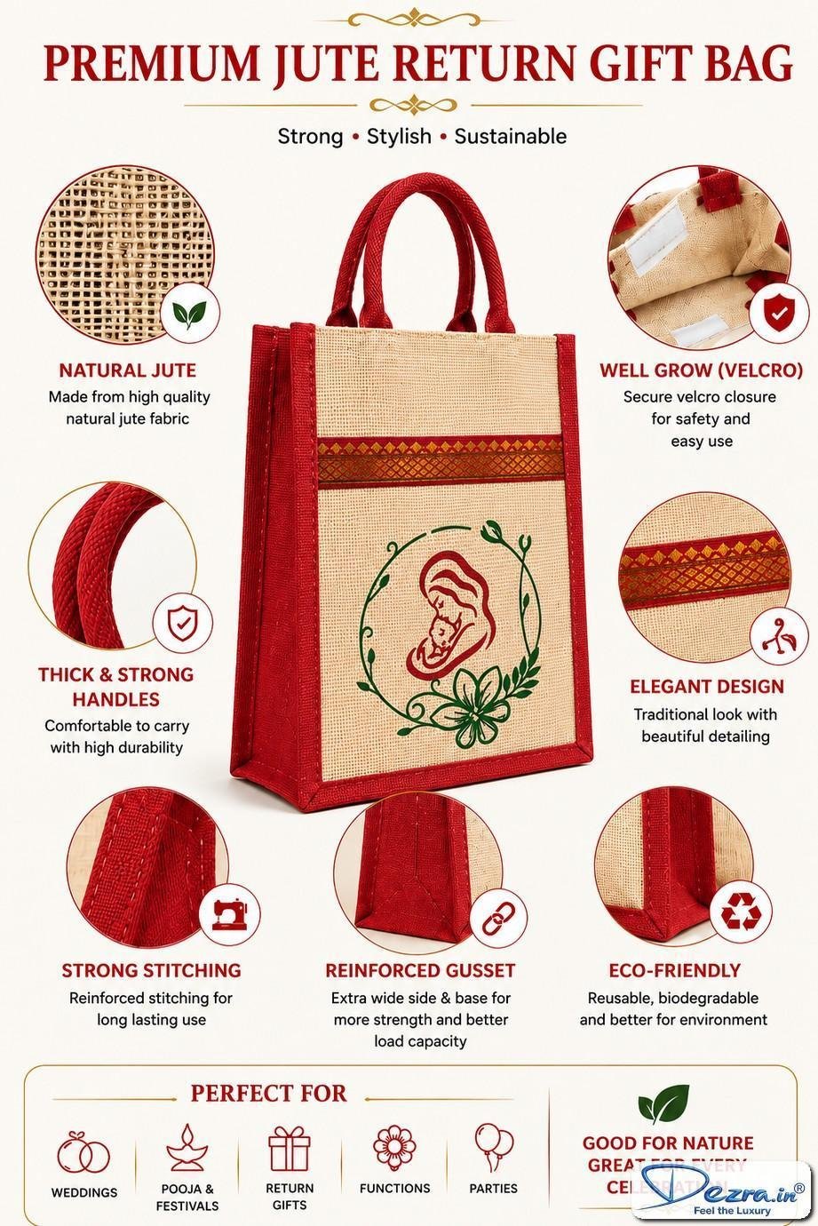 Mother & Baby Print Jute Return Gift Bags | Eco-Friendly Custom Baby Shower & Naming Ceremony Gift Bags - Image 7