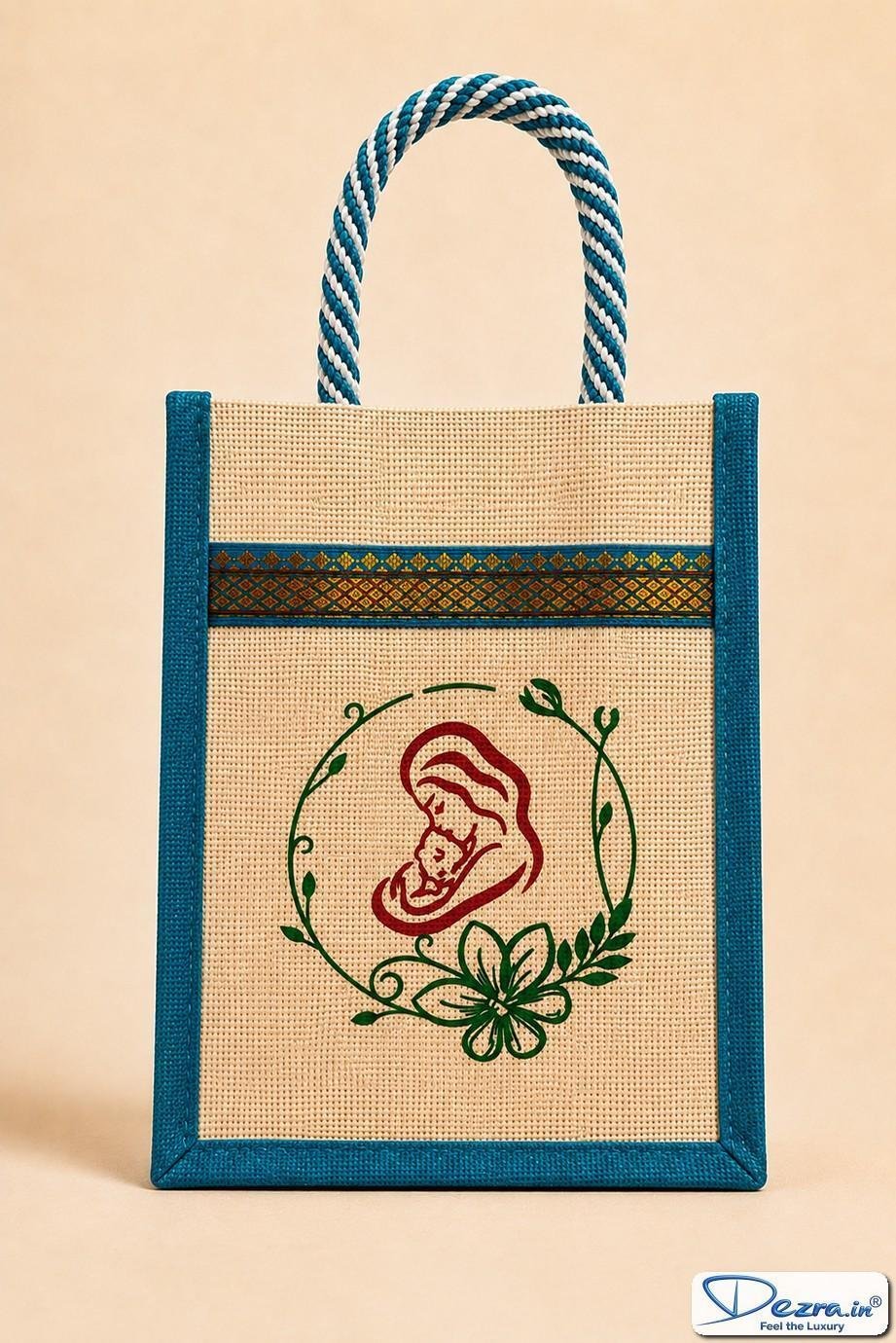 Mother & Baby Print Jute Return Gift Bags | Eco-Friendly Custom Baby Shower & Naming Ceremony Gift Bags