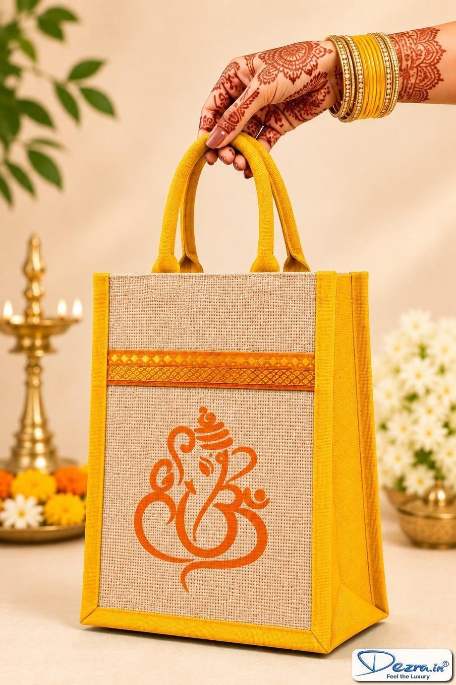 Ganesh Print Jute Return Gift Bags | Reusable Gift Bags for Every Celebration - Image 2
