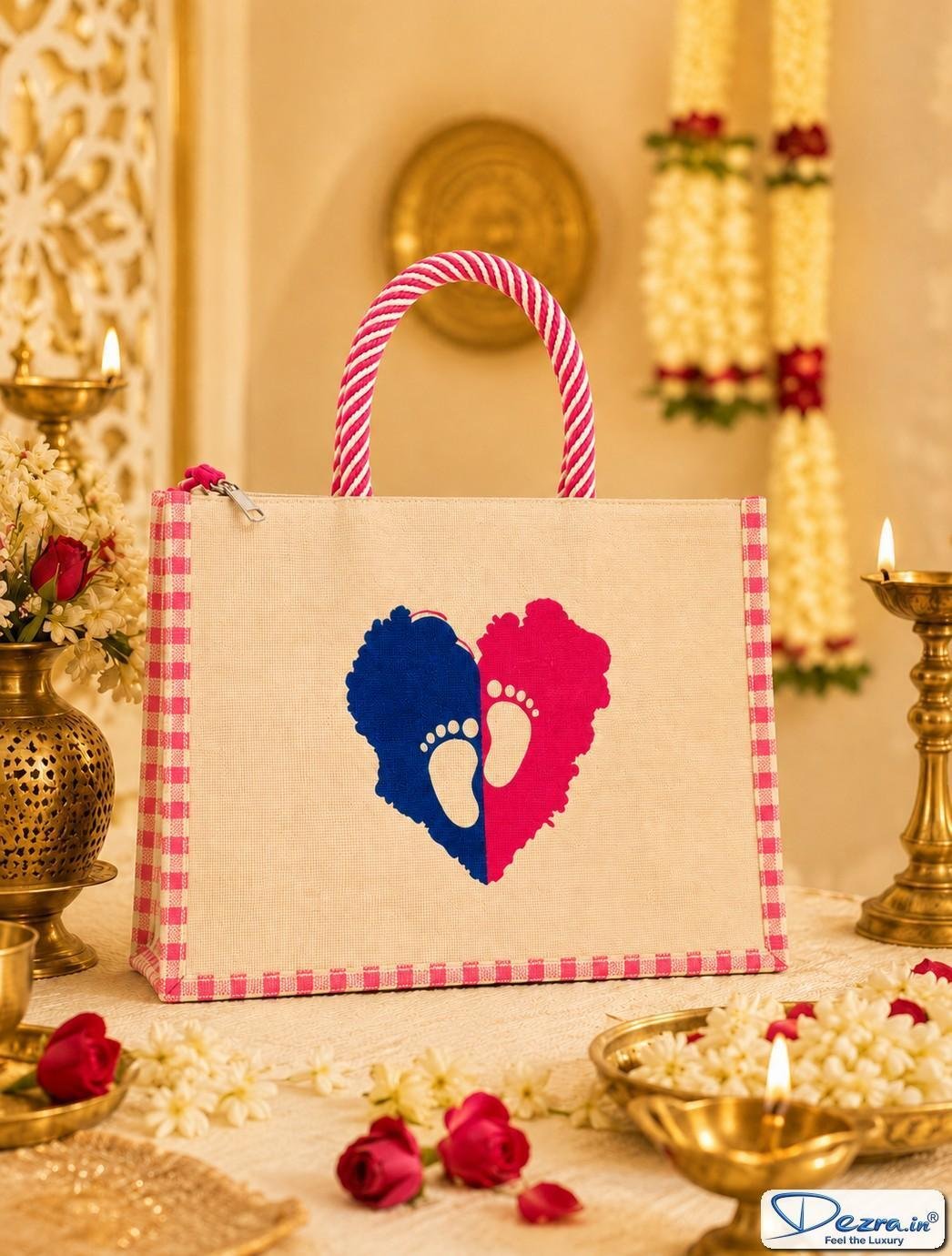 Baby Footprint Heart Print Jute Return Gift Bags | Premium Eco-Friendly Custom Baby Shower & Naming Ceremony Gift Bags - Image 4