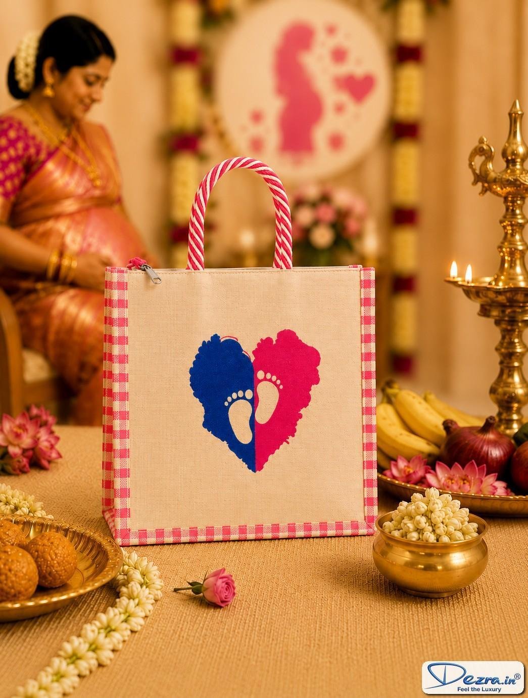 Baby Footprint Heart Print Jute Return Gift Bags | Premium Eco-Friendly Custom Baby Shower & Naming Ceremony Gift Bags - Image 6