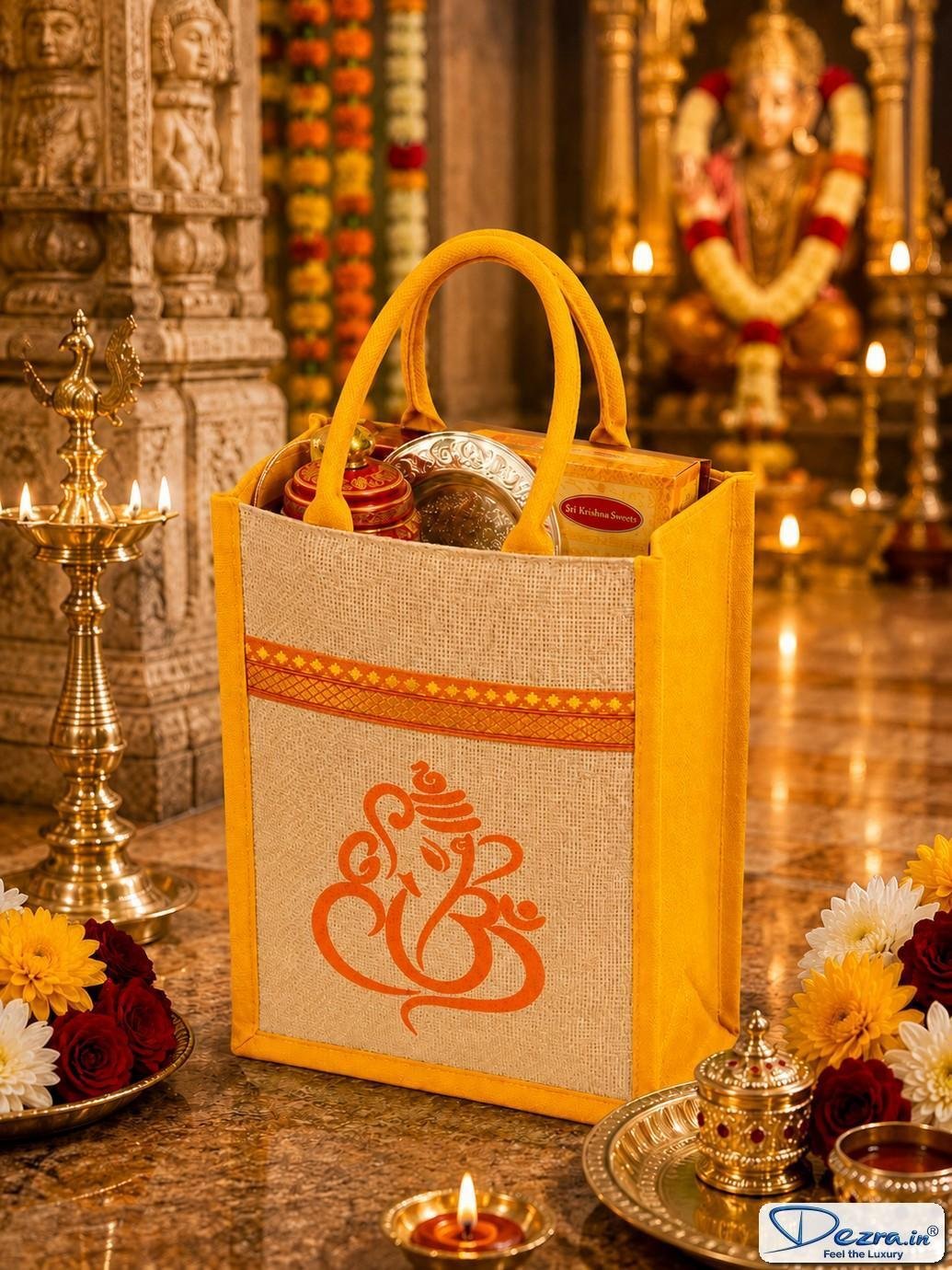 Ganesh Print Jute Return Gift Bags | Reusable Gift Bags for Every Celebration - Image 3