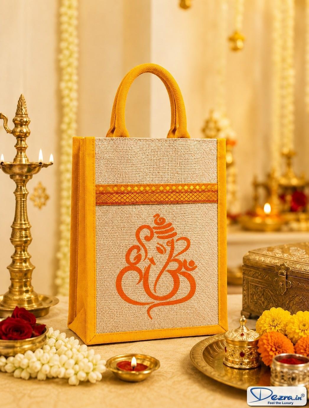 Ganesh Print Jute Return Gift Bags | Reusable Gift Bags for Every Celebration - Image 4