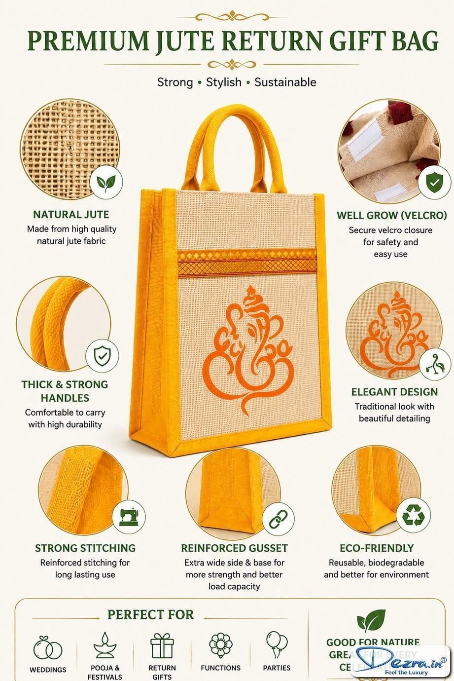 Ganesh Print Jute Return Gift Bags | Reusable Gift Bags for Every Celebration - Image 7