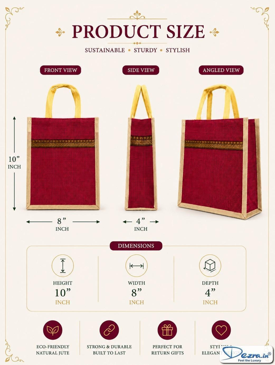 Premium Plain Jute Return Gift Bags | Eco-Friendly Wedding & Thamboolam Bags - Image 5
