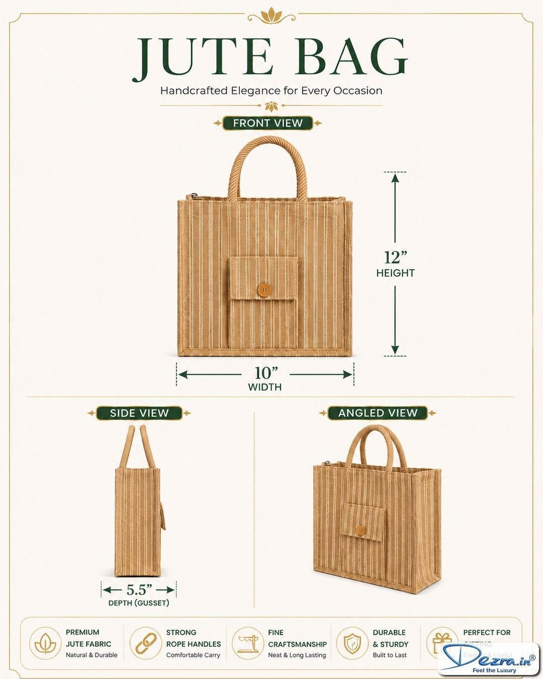Premium Striped Jute Return Gift Bags with Pocket & Zipper | Eco-Friendly Custom Bags for All Events & Functions - Image 6