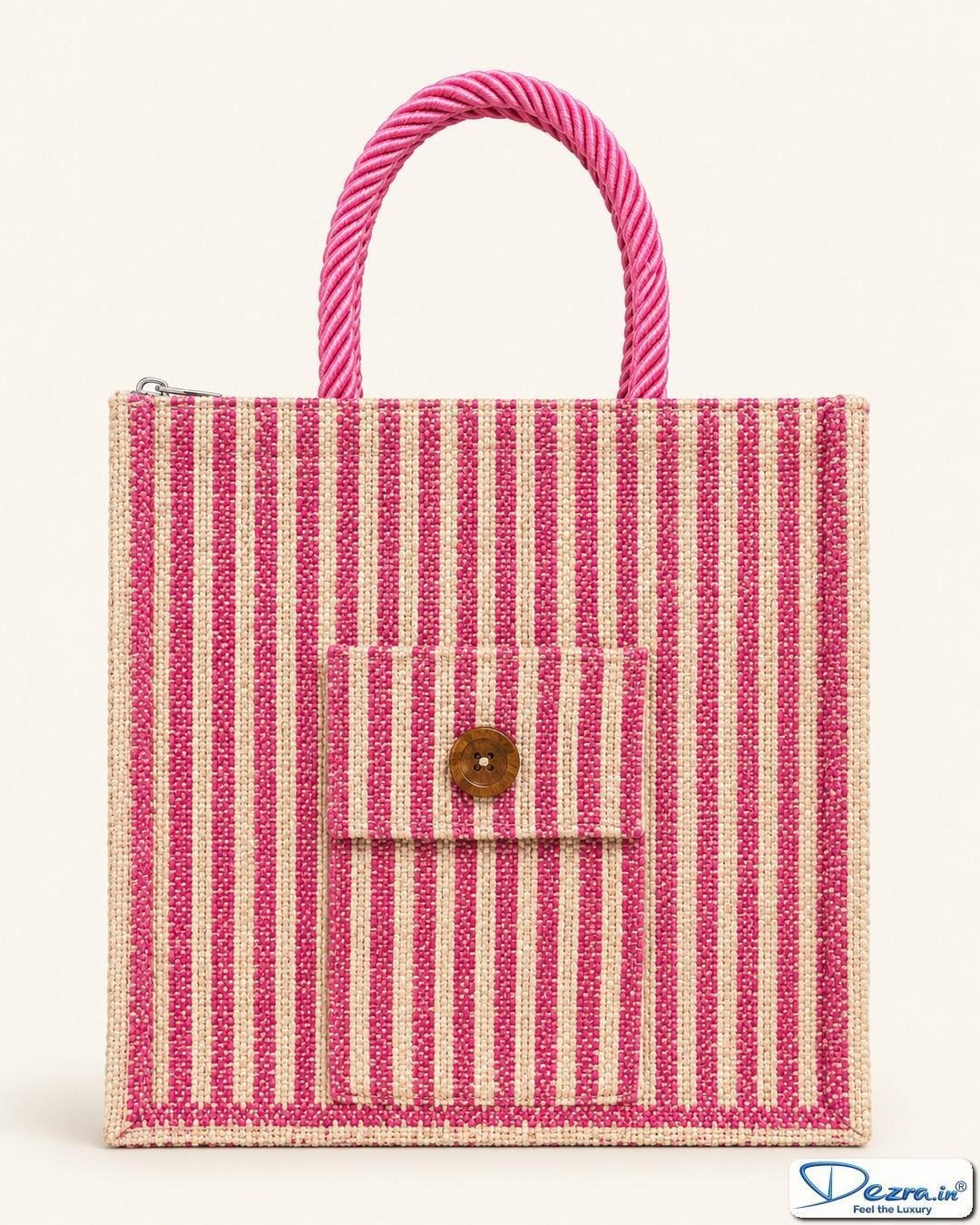 Premium Striped Jute Return Gift Bags with Pocket & Zipper | Eco-Friendly Custom Bags for All Events & Functions