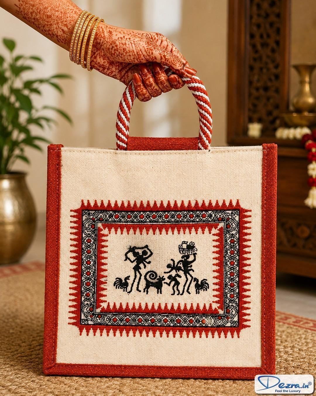 Warli Print Jute Return Gift Bags | Perfect for Every Celebration - Image 2