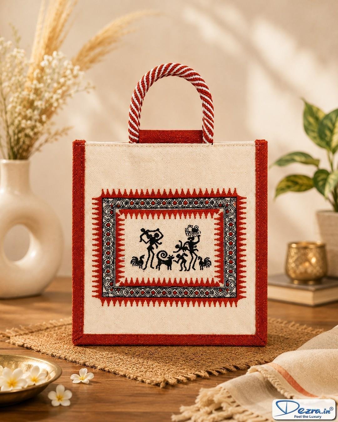 Warli Print Jute Return Gift Bags | Perfect for Every Celebration - Image 3