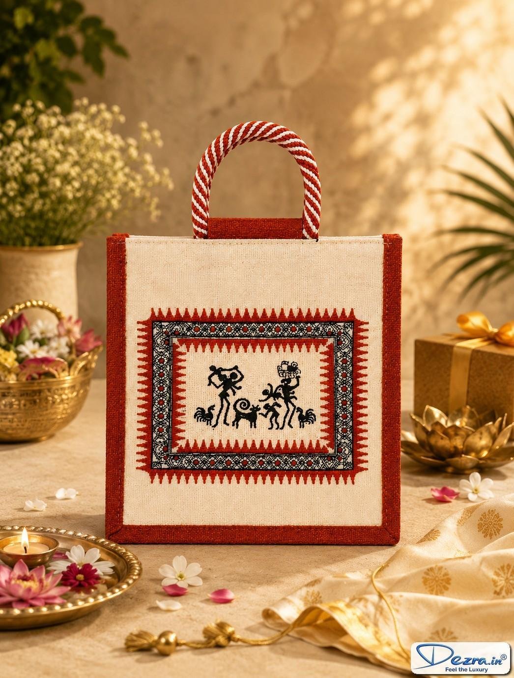 Warli Print Jute Return Gift Bags | Perfect for Every Celebration - Image 4