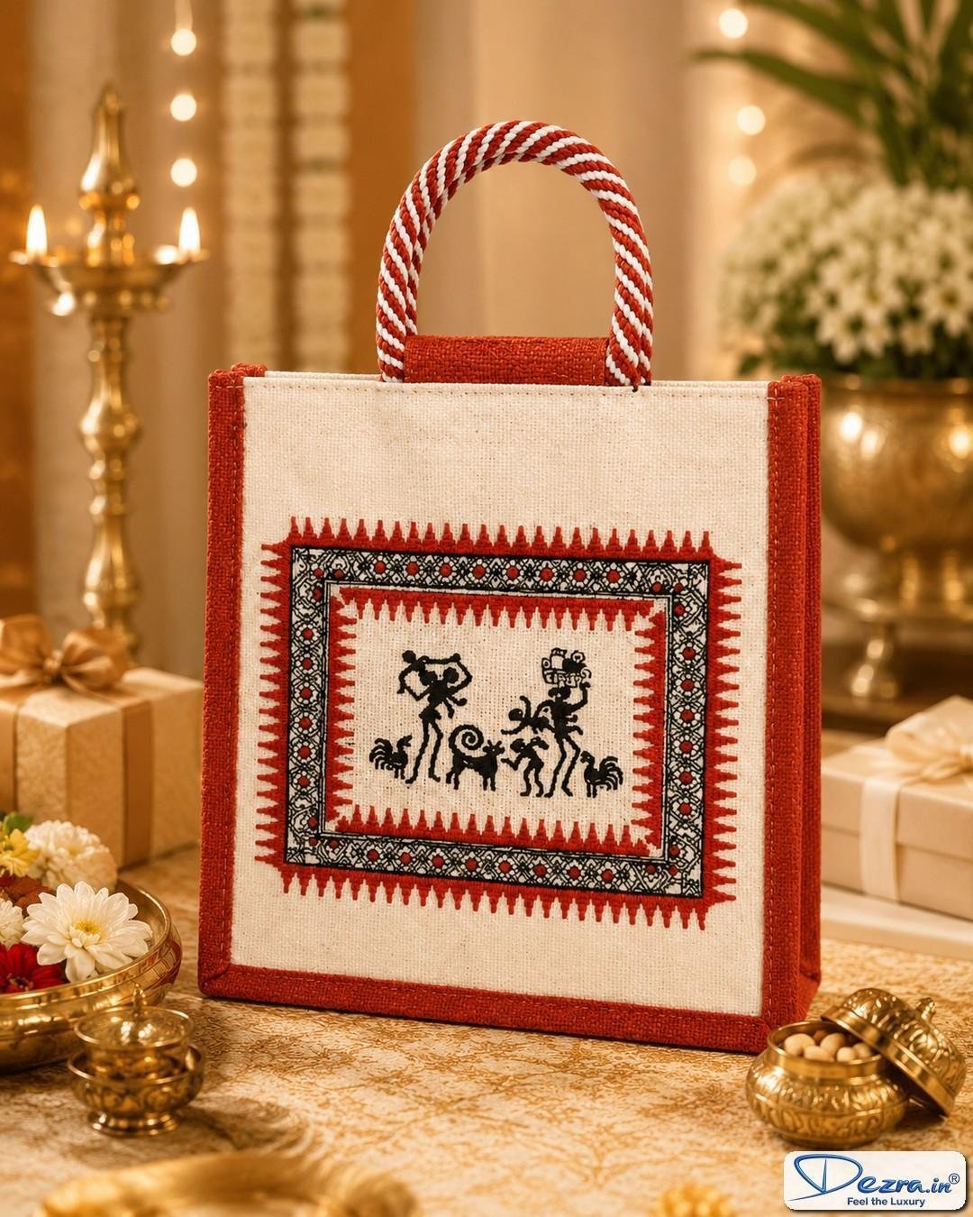 Warli Print Jute Return Gift Bags | Perfect for Every Celebration - Image 6