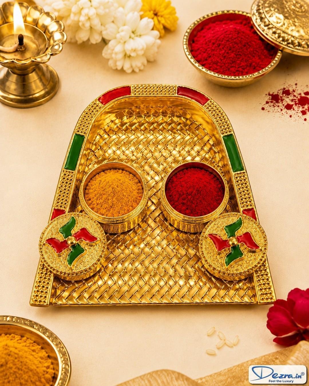 Kumkum Manjal Tray Set | Traditional Return Gift for Pooja, Wedding, Housewarming & Baby Shower
(Purchased by MADURAI MEENAKSHI AMMAN Temple Shop's) - Image 3