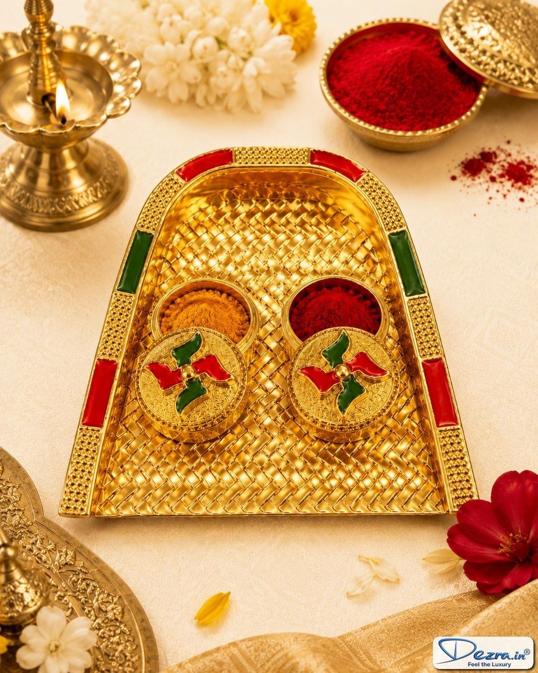 Kumkum Manjal Tray Set | Traditional Return Gift for Pooja, Wedding, Housewarming & Baby Shower
(Purchased by MADURAI MEENAKSHI AMMAN Temple Shop's) - Image 4