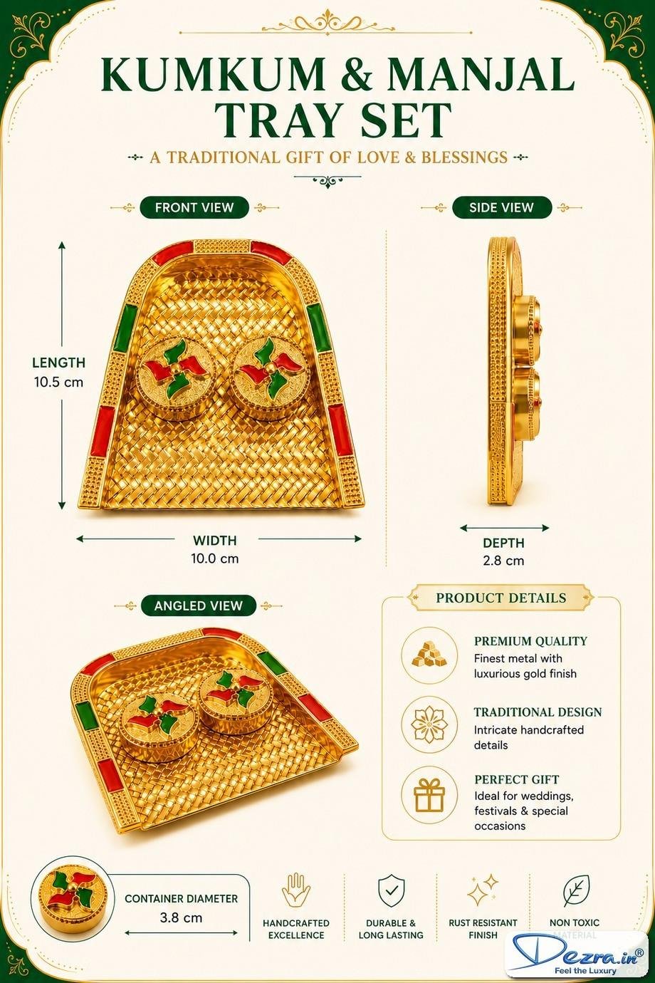 Kumkum Manjal Tray Set | Traditional Return Gift for Pooja, Wedding, Housewarming & Baby Shower
(Purchased by MADURAI MEENAKSHI AMMAN Temple Shop's) - Image 5